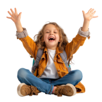 Happy girl kid student on isolated transparent background png