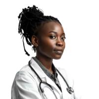 Doctor woman with stethoscope keeping the arms crossed on isolated transparent background png