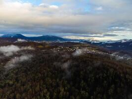 Drone shot of mountain village photo