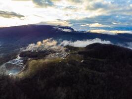 Drone shot of mountain village photo
