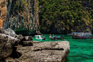 maya bahía - hermosa playa en fi fi isla - tailandia, marzo 2024 foto