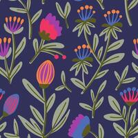 Folk Floral Fantasy Seamless Pattern with agapanthus and tulip vector