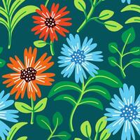 Sunflower seamless pattern, abstract daisy pattern and leaves vector