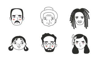 Set of different people s faces, human avatars collection. Different emotions, portrait with a positive facial expression. vector