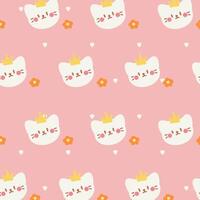 Cute cat and flower pattern on pink background vector