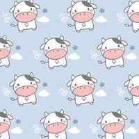 Cute cow with cloud on blue background vector