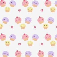 Seamless pattern with cupcake with heart on soft background vector