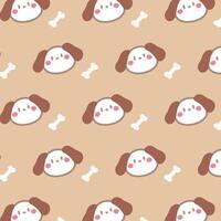 Pattern with cute dog and bone on brown background. vector