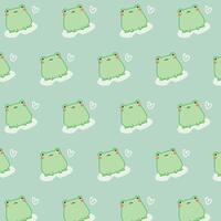 Kawaii cute pattern with frog on green background vector