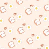 Cute pattern with breakfast food, fried eggs, bread and coffee.Hand drawn illustration in doodle style. vector