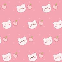Cute bear and peach pattern on pink background vector