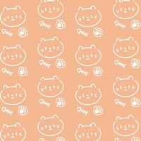Cute cat with minimal fishbone pattern on orange background vector