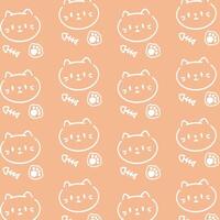 Cute cat with minimal fishbone pattern on orange background vector