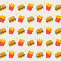 Fast food pattern. seamless pattern with burger and french fries on soft background vector