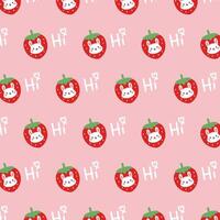 Pattern with bunny rabbit cartoons strawberry on pink background vector