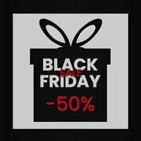 Black Friday Sale design in paper cut style with box and black background. For a poster or banner and greeting card. vector