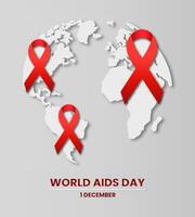 Illustration of 1 December. World Aids Day in paper cut style. Red ribbon on light background. For a poster or banner and greeting card. vector