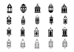 Islamic Lantern Silhouette Icon Set vector