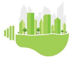 ecología concepto, el mundo es en el energía ahorro ligero bulbo verde, ilustración. verde eco ciudad vector