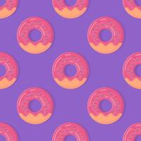 Donuts on violet background. Cute, Colorful and Glossy donuts with Pink Glaze and Multicolored Powder. Seamless Pattern illustration vector