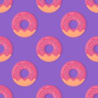 Donuts on violet background. Cute, Colorful and Glossy donuts with Pink Glaze and Multicolored Powder. Seamless Pattern illustration vector