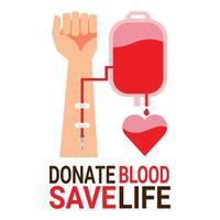 Bag blood with hand of donor for World Blood Donor Day vector