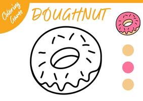 coloring book for kids. Color cartoon the doughnut or donut. Activity for preschool and school children. Black and white and colorful illustration. Education worksheet Printable A4 size vector