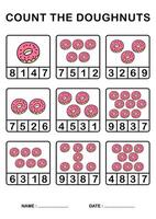 Printable worksheet Number count doughnut or donuts for Kindergarten and Preschool, Printing size A4 vector