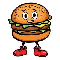 Cartoon hamburger, vintage fast food mascot, 1930s style. illustration vector