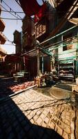 Sunlit Oriental Market at Dawn With Array of Goods video