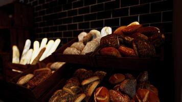 Assorted Breads and Pastries Displayed in Bakery video