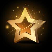 Gloden star with glitter isolated on white background. Shiny 3d gold star vector