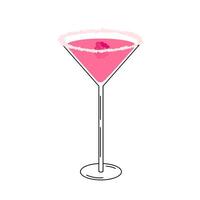 Glass of raspberry martini. Summer cocktail isolated on white background. Pink alcoholic drink with berries . Cocktail for menu, bar vector