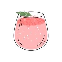 vaso de espumoso rosado paloma cóctel. verano cóctel aislado en blanco antecedentes. rosado alcohólico bebida con hielo cubitos y rosamarina. cóctel para menú, bar. vector