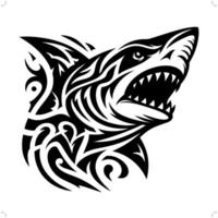 Shark fish in modern tribal tattoo, abstract line art of animals, minimalist contour. vector