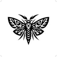 polilla en moderno tribal tatuaje, resumen línea Arte de animales, minimalista contorno. vector