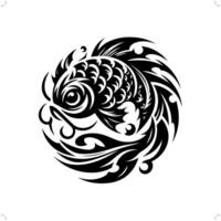 koi fish in modern tribal tattoo, abstract line art of animals, minimalist contour. vector