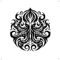 Octopus in modern tribal tattoo, abstract line art of animals, minimalist contour. vector