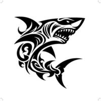 Shark fish in modern tribal tattoo, abstract line art of animals, minimalist contour. vector