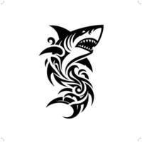 Shark fish in modern tribal tattoo, abstract line art of animals, minimalist contour. vector