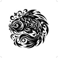koi fish in modern tribal tattoo, abstract line art of animals, minimalist contour. vector