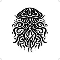 jellyfish in modern tribal tattoo, abstract line art of animals, minimalist contour. vector