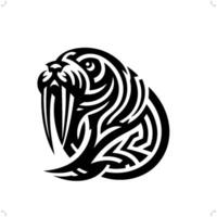 walrus in modern tribal tattoo, abstract line art of animals, minimalist contour. vector
