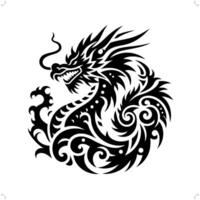 chinese dragon in modern tribal tattoo, abstract line art of people, minimalist contour. vector