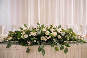 Wedding table setting in rustic style. photo