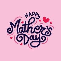 Happy Mother's day Hand drawn typography with hearts illustration on pink background. Cute lettering greeting card to celebrate international Mother's Day. Mom loving wallpaper, poster, banner vector