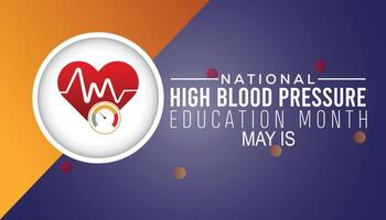 national high blood pressure education month observed every year in May. Template for background, banner, card, poster with text inscription. vector