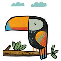 mano dibujado tropical pájaro con lleno color y dibujos animados estilo vector