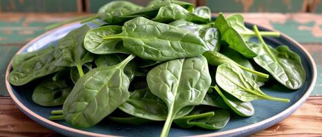 Fresh Spinach Leaves on Plate photo