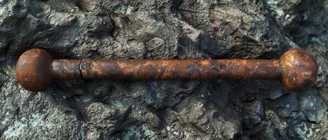 Rusty Iron Bar On Textured Rock photo